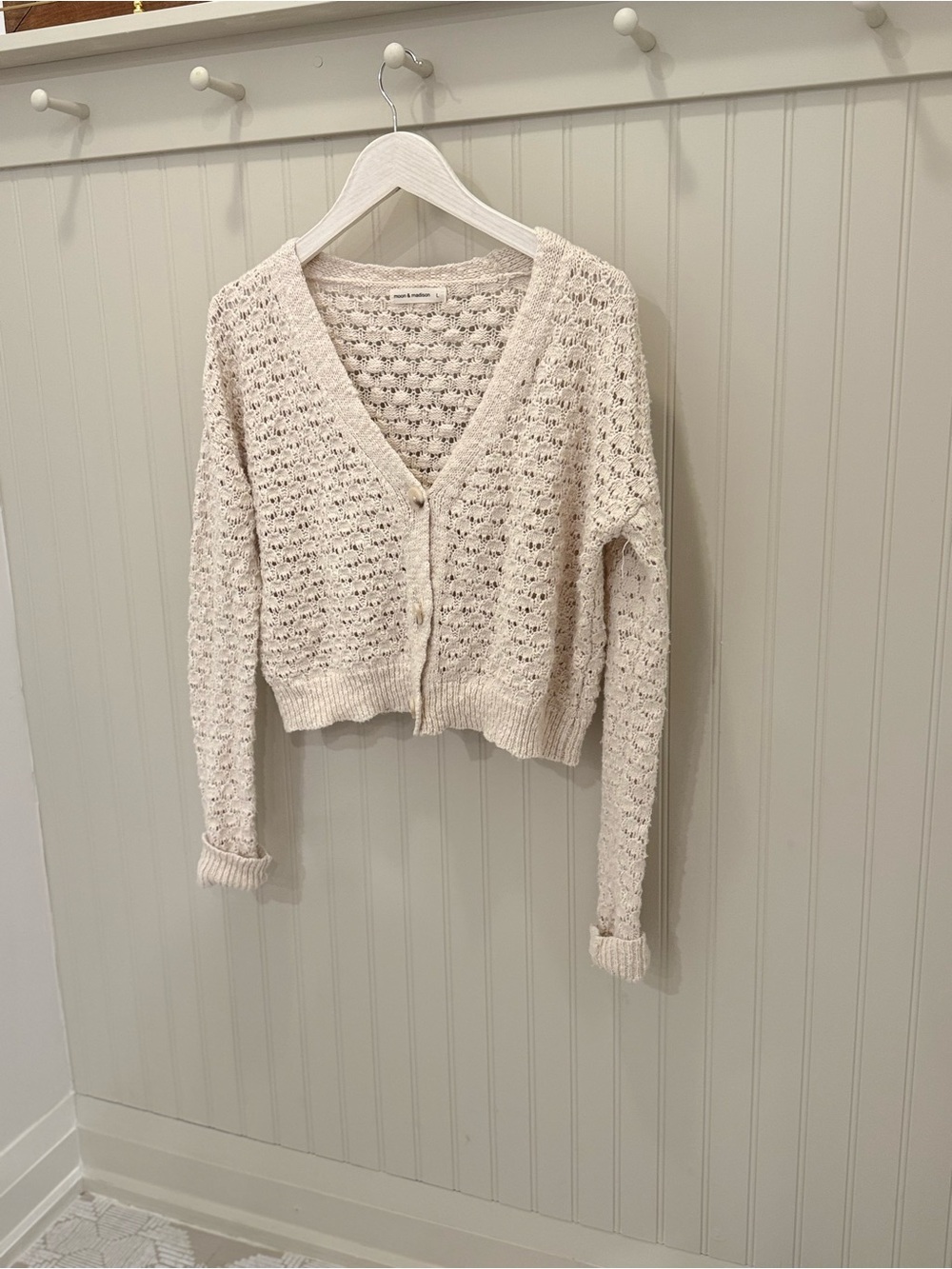 moon & madison Cream Open-Weave V-Neck Cardigan